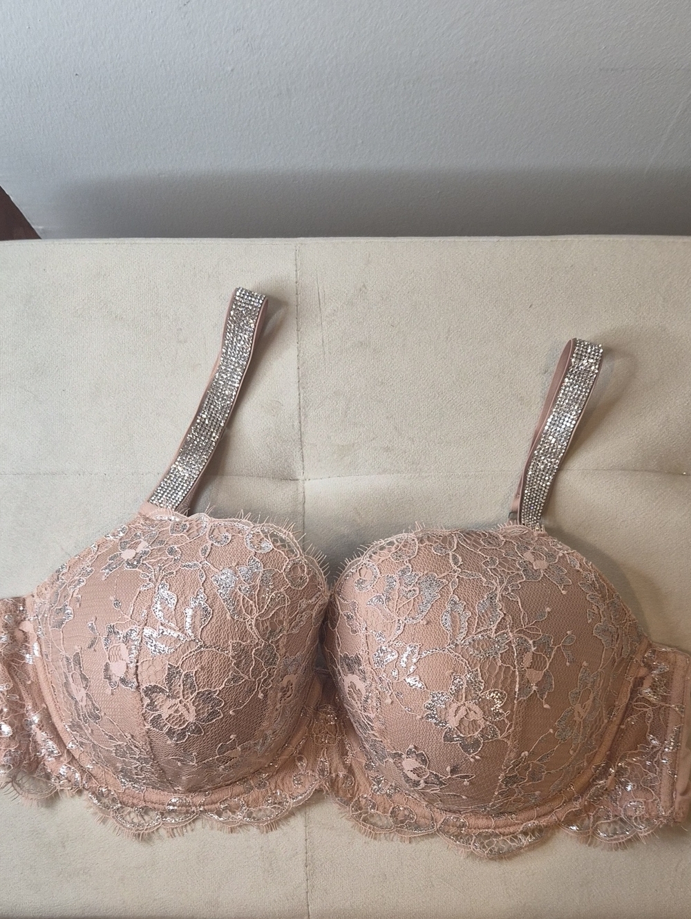 Victoria's Secret Dream Angels Lined Demi Bra with Rhinestone Straps